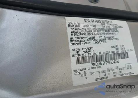 2009 Mercury Grand Marquis Ls (Fleet Only) z USA, uszkodzony, nr VIN 2MEHM75V99X634263